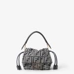 FENDI Mamma Baguette Small Dark blue FF flocked denim mini-bag